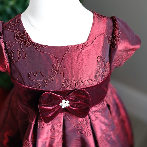 Burgundy Taffeta and Velvet Soutache Formal Dress Special Occasion Flower Girl - Picture 3 of 7